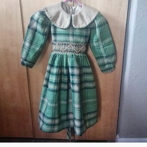 100% Heavy Warm Cotton Green Plaid Girls Dress